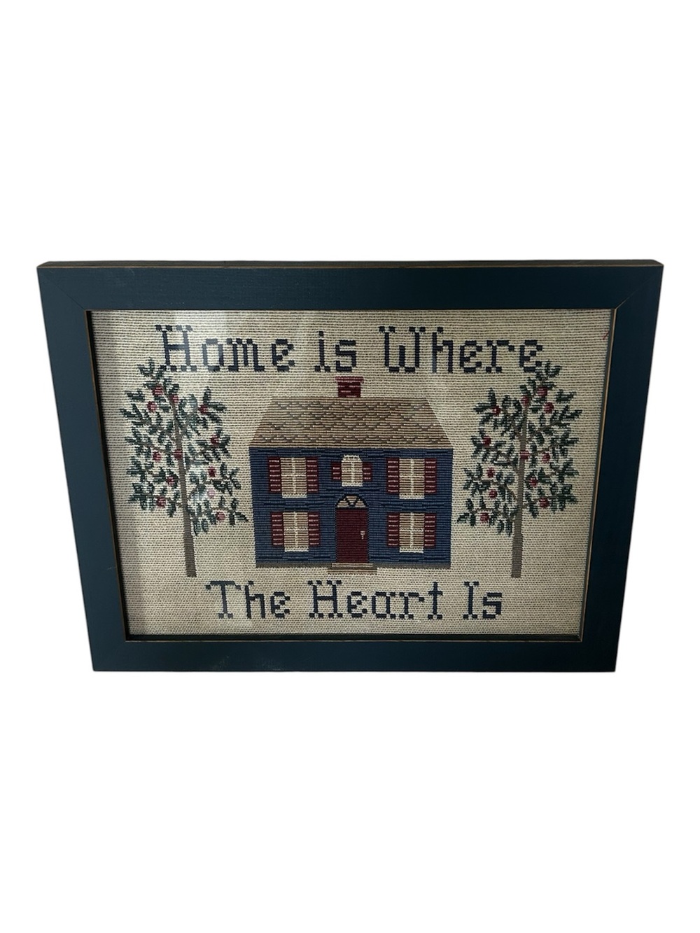 vintage “home is where the heart is” framed folk art cross-stitch piece - Picture 2 of 6